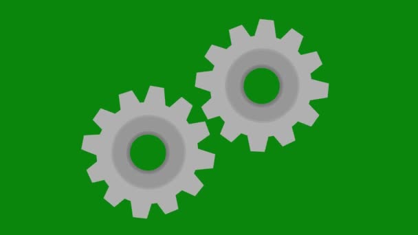 Loop Animation Gears Moving Green Chroma Key Background — Stock Video