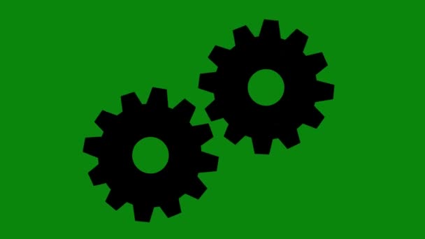 Loop Animation Black Silhouette Moving Gears Green Chroma Key Background — Stockvideo