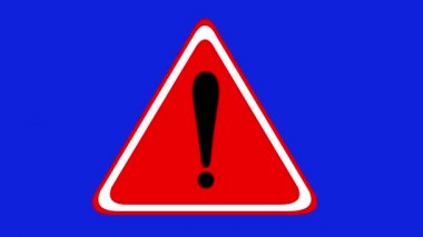 Animation loop of signal with exclamation mark in a triangular base, in concept of alert, on a blue chroma key background