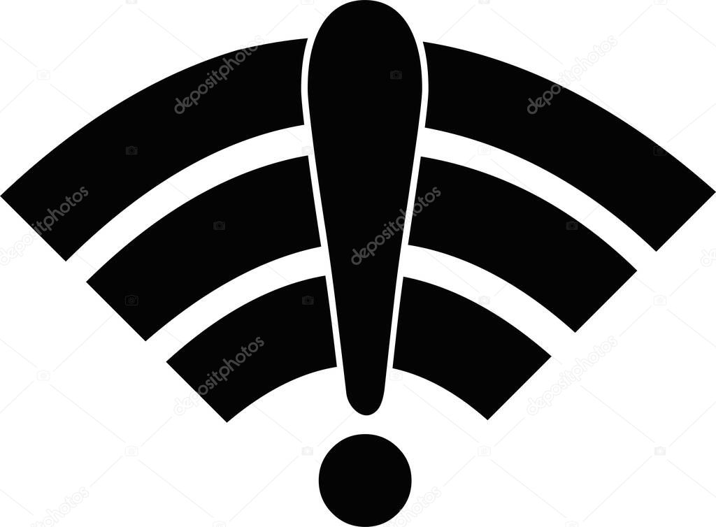 Vector illustration of icon or symbol of wi-fi with an exclamation mark, in concept of disconnected internet or low signal