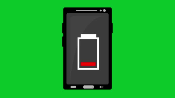 Цикл Анимации Мобильного Телефона Низким Значком Батареи Зеленом Фоне Хрома — стоковое видео