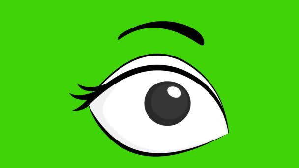 Loop Animation Eye Illustrated Black White Blinking Green Chroma Key — Stock Video