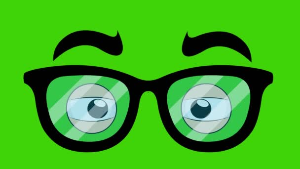 Animación Lazo Ojos Con Gafas Parpadeando Sobre Fondo Clave Croma — Vídeo de stock