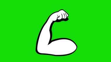 Pazıların kasıldığı bir kol animasyonu, siyah beyaz çizilmiş. Yeşil krom anahtar arka planında