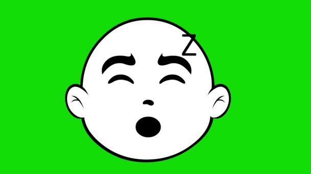 Loop Animation Face Sleeping Cartoon Character Drawn Black White Green — Stock Video