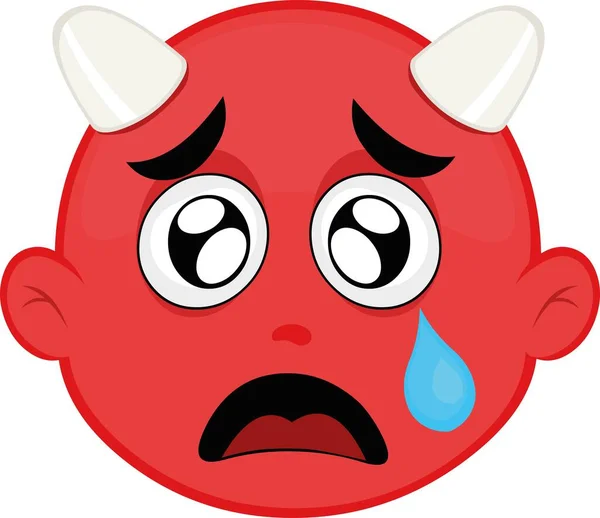 Vector Illustration Face Cartoon Devil Sad Expression Tears Falling His — Stock Vector