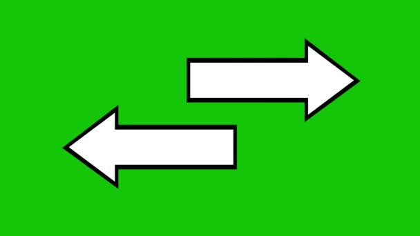 白いアウトラインを持つ白い矢印のループアニメーションは 左右の方向を示しています 緑のクロマキーの背景に — ストック動画