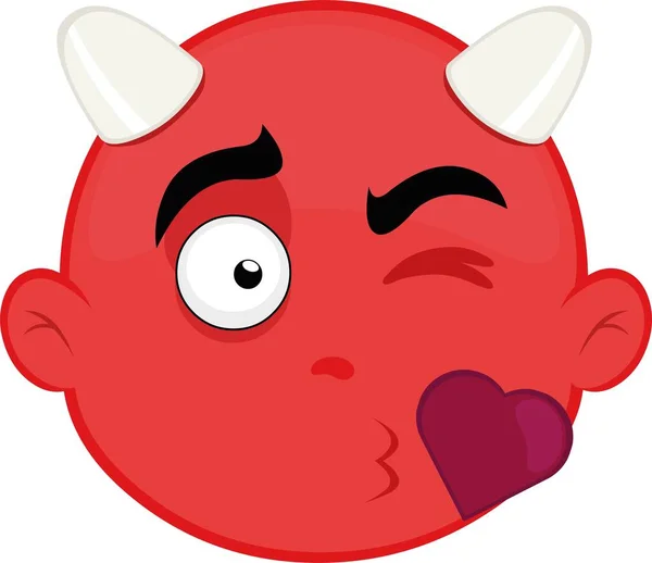 Векторная Иллюстрация Лица Мультяшного Дьявола Дающего Поцелуй Форме Сердца — стоковый вектор