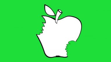 Isırılmış ya da yenmiş, siyah beyaz çizilmiş bir elmanın döngüsü. Yeşil krom anahtar arka planında