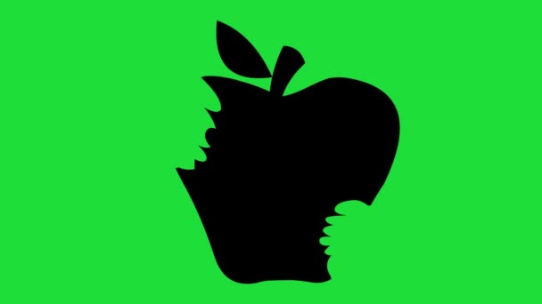 Loop Animation Black Silhouette Bitten Eaten Apple Green Chroma Key — Stock Video