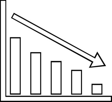 Aşağı doğru eğilimli çubuk grafiğinin vektör illüstrasyonu, siyah beyaz çizilmiş