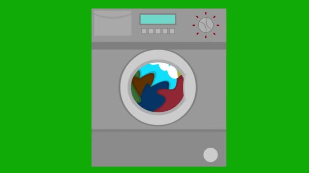 Loop Animation Washing Machine Motion Green Chroma Key Background — Stock Video