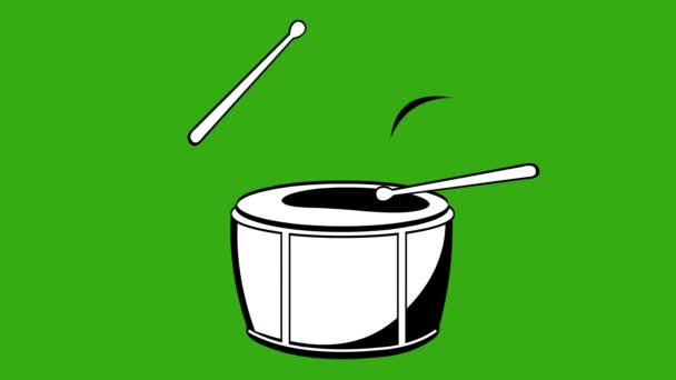 Animacja Pętli Pałeczek Uderzających Bęben Narysowana Czarno Białym Kolorem Zielonym — Wideo stockowe