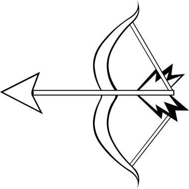 Siyah beyaz çizilmiş bir yay ve okun vektör çizimi