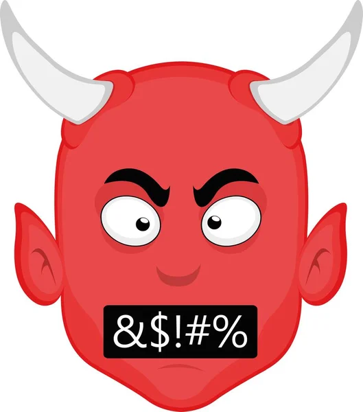 Wektorowa Ilustracja Twarzy Diabła Kreskówki Ekspresją Gniewu Zniewag — Wektor stockowy