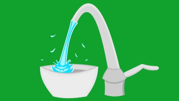 Loop Animation Faucet Opening Closing Water Green Chroma Key Background — Video Stock