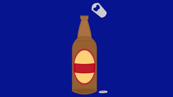 开瓶器打开一瓶啤酒的循环动画 蓝色调背景 — 图库视频影像