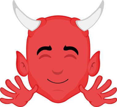 Elleriyle el sallayan bir karikatür şeytan yüzünün vektör çizimi
