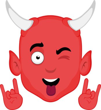 Elleriyle klasik heavy metal hareketi yapan karikatür iblisinin vektör çizimi.