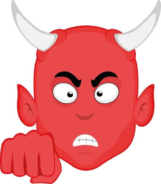 Vektor Illustration Eines Cartoon Dämonengesichts Mit Wütendem Gesichtsausdruck Und Einer — Stockvektor