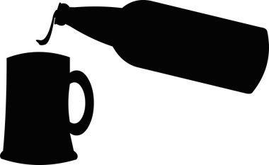 Bir bardağa sıvı döken siyah bir şişenin vektör çizimi