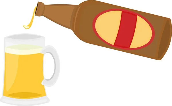 Vector Illustration Bottle Pouring Beer Glass — Stock Vector