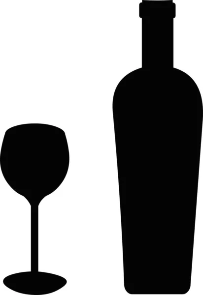 Vector Illustration Black Silhouette Bottle Glass Wine — Stock Vector