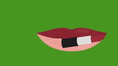 Kırmızı bir ruj ile boyanmış bir dudak animasyonu. Yeşil krom anahtar arka planında