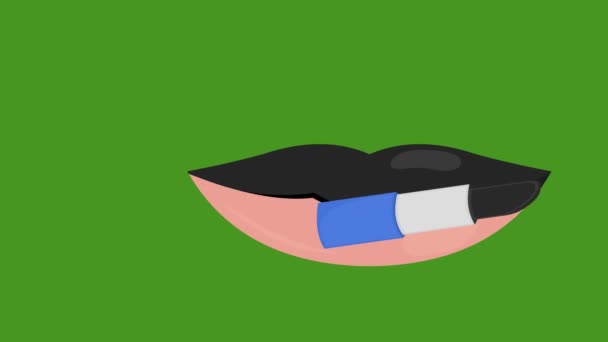 Animación Labio Pintado Por Lápiz Labial Negro Sobre Fondo Clave — Vídeo de stock