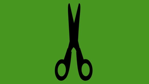 Loop Animation Black Silhouette Scissors Green Chroma Key Background — Stock Video