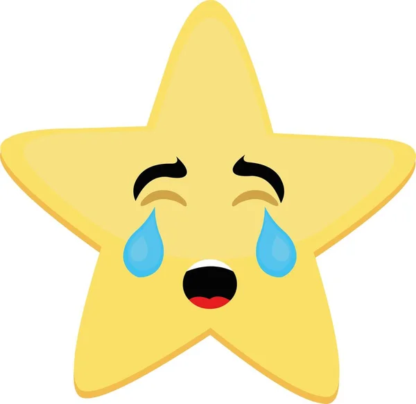 Векторная Иллюстрация Звезды Мультфильма Грустным Выражением Лица Плачем Слезами Падающими — стоковый вектор