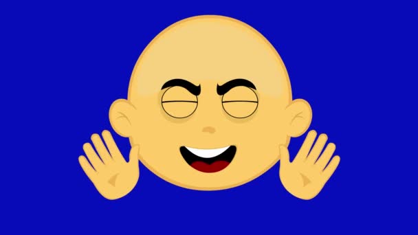 Loop Animation Face Cartoon Character Yellow Bald Waving His Hands — Stock Video