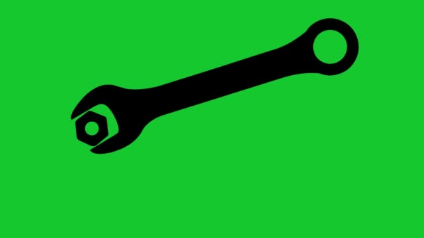 Loop Animation Black Silhouette Wrench Adjusting Nut — Stock Video