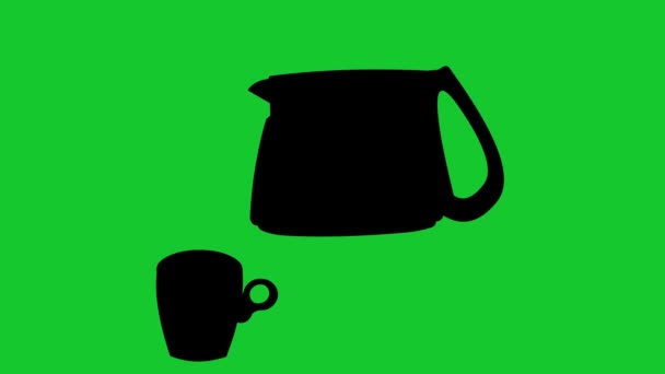 Animation Boucle Silhouette Noire Pichet Versant Liquide Dans Une Tasse — Video