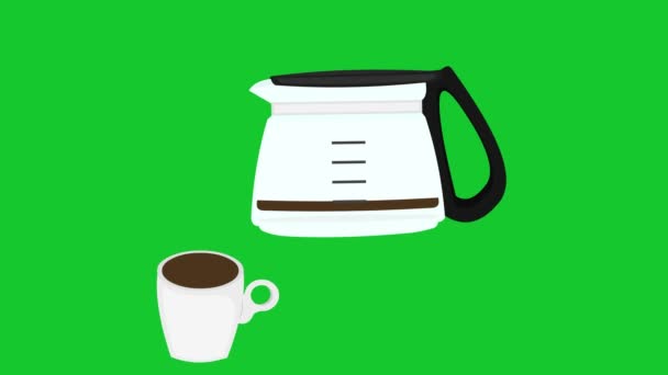 Loop Animation Pitcher Pouring Coffee Cup Green Chroma Key Background — Stock Video