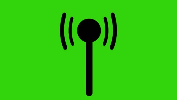 Animationsschleife Des Antennensymbols Wifi Signal Mit Wellen Auf Grünem Chroma — Stockvideo