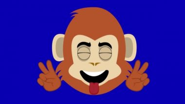 Bir maymunun aşk ve barış yapan animasyon yüzü mü yoksa mavi renkli bir arka planda dili açık zafer hareketi mi?