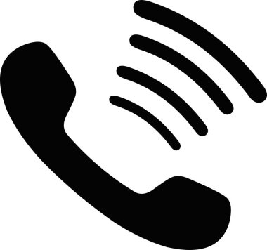 Telefon arama kavramında, dalga şekilli bir telefon simgesinin siyah renk siluetinin vektör çizimi