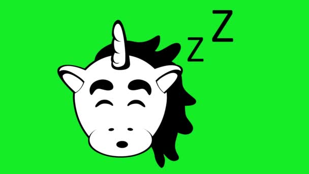 Animación Dibujo Vídeo Unicornio Dibujos Animados Dormido Dibujado Blanco Negro — Vídeos de Stock