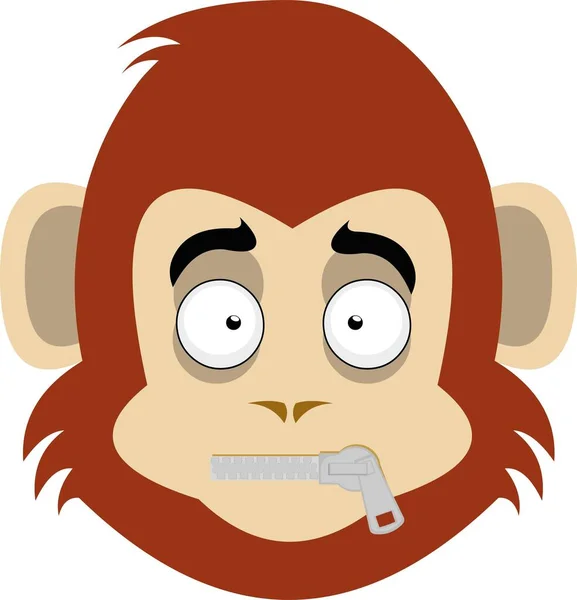 Vektor Illustration Eines Karikatur Affengesichts Mit Reißverschluss Mund — Stockvektor
