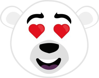 Karikatür kutup ayısının kalp şeklinde gözleri olan yüzünün vektör çizimi.