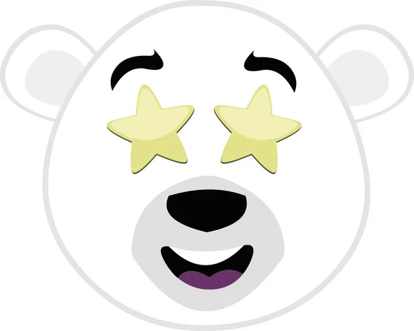 用星星的形式用眼睛表示惊奇的漫画北极熊的脸的矢量图解 — 图库矢量图片