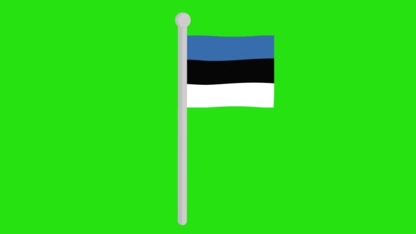 Анимация Флага Эстонии Флагштоке Зеленом Хромовом Ключевом Фоне — стоковое видео