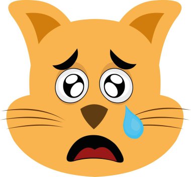 Hüzünlü bir ifadeyle ve gözlerinden yaş akan bir çizgi film kedisinin vektör çizimi.