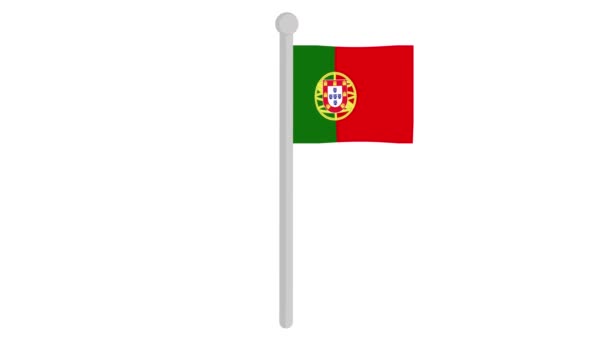 Animation Der Flagge Portugals Die Auf Einem Fahnenmast Vor Weißem — Stockvideo