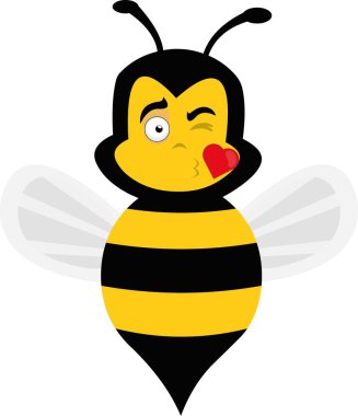 Bir karikatür arısının kalp şeklindeki öpücüğünün vektör çizimi