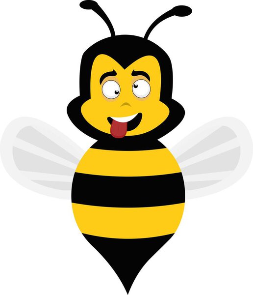 Vector character illustration of a cartoon bee with a funny, stupid, crazy expression