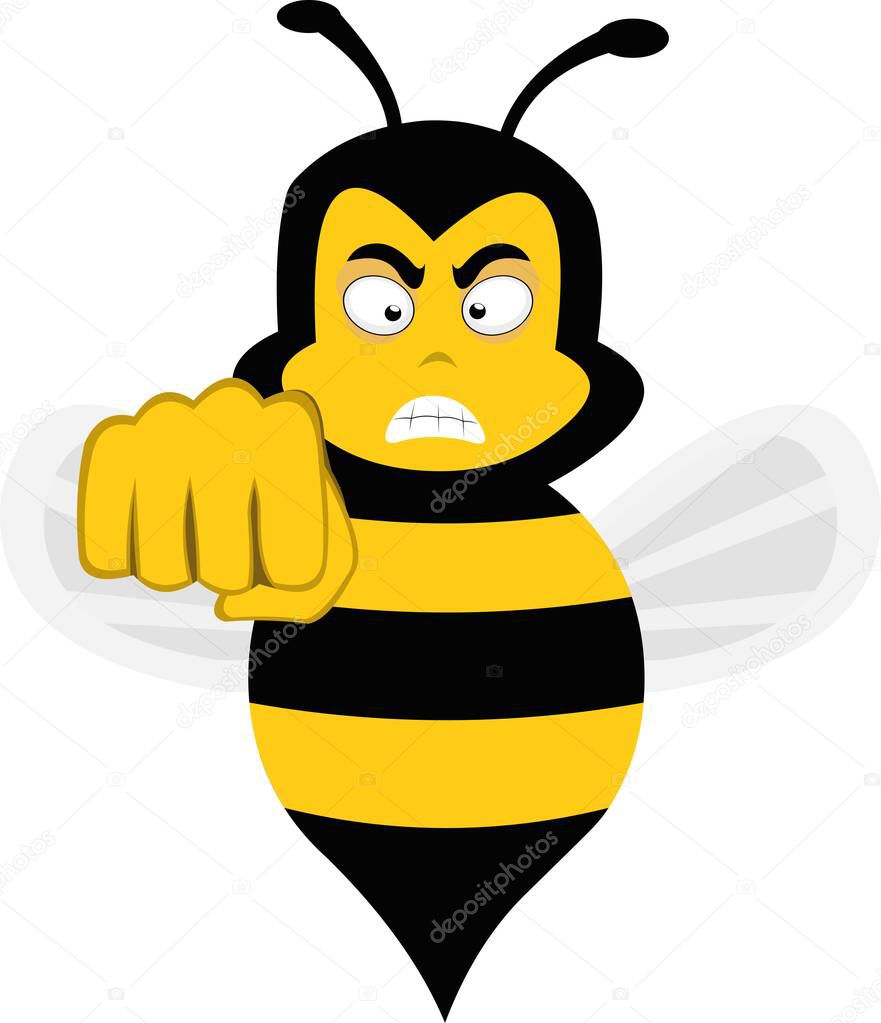 Vector character illustration of a cartoon bee with an angry expression and giving a fist bump