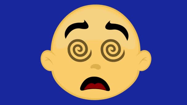 Loop Animation Face Yellow Bald Character Hypnotized His Eyes Turning — Stock Video