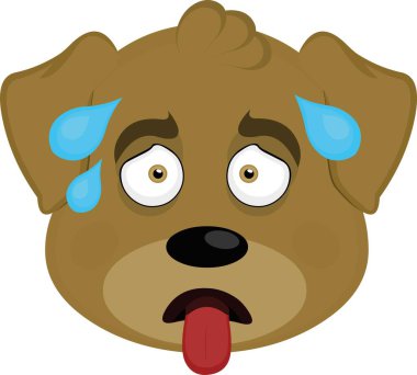 Çizgi film köpeğinin yüzü, bitkin ve dili dışarı çıkmış bir şekilde, vektör çizimi.